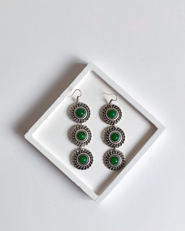 Green Natural Stone Ethnic Earrings