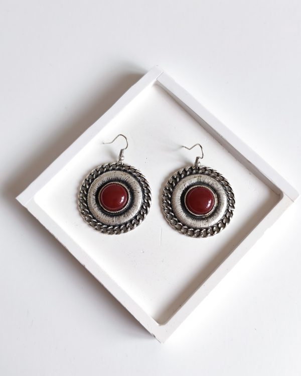 Red Stone Medallion Earrings