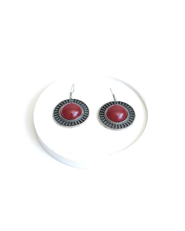 Bohemian Hoop Earrings with Red Stone